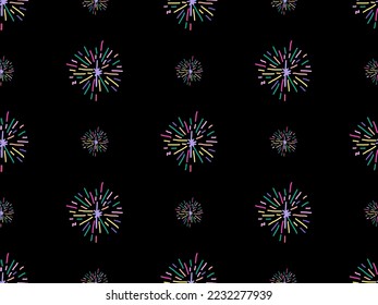 Fireworks cartoon character seamless pattern on black background