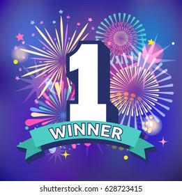 Fireworks and celebration background, winner, victory poster and banner  