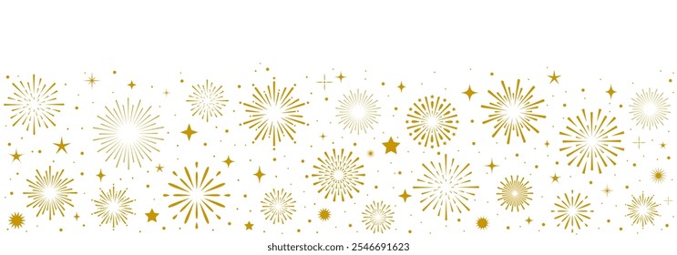 Fireworks celebration banner background, golden fireworks with stars and sparkles