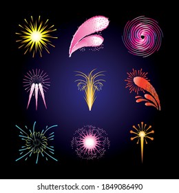 fireworks celebration carnival festive party set icons vector illustration