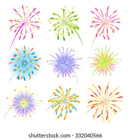 Fireworks celebration collection for holiday design. Vector illustration
