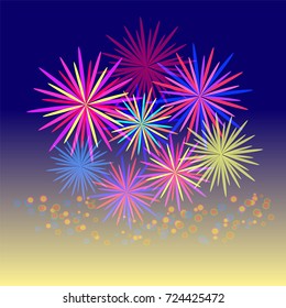 Fireworks celebration and the twilight sky background.