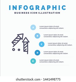 Fireworks, China, Chinese, Firecracker Blue Infographics Template 5 Steps. Vector Line Icon template