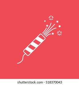 Fireworks Christmas New Year Flat Icon On Red Background