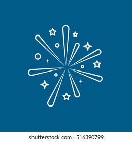 Fireworks Christmas New Year Line Icon On Blue Background