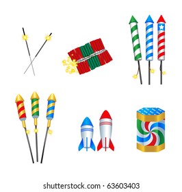 Fireworks for christmas and new year. Vector icon set