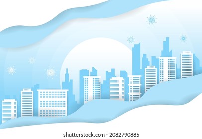 Fireworks City Building Happy Winter New Year Paper Cut Illustration