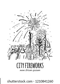 Fireworks, City Holidays, Sketch For Your Design