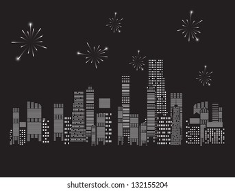 fireworks city vector illustration