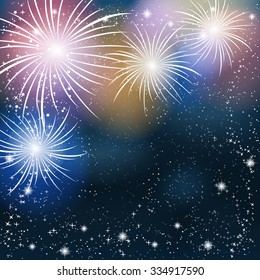 Fireworks colorful background. Vector illustration.