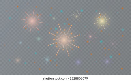 Fireworks. Colorful explosion of multicolored bright fireworks lights. Vector