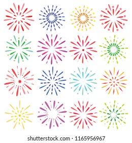 Fireworks colorful flower icons. This can use for celebration, decorate to poster, postcard and advertising about japan fireworks festival.
