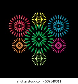 Fireworks colorful isolated on black background, beautiful design for New Year, anniversary celebration and festival