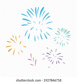 Fireworks or colourful set of sparks isolated on transparent background. Vector illustration.