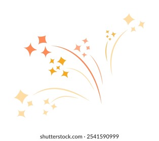 Fireworks. Confetti. Orange, yellow, red sparks, stars. Salute. Atmosphere of a holiday, party or New Year. Cartoon style. Decorative design element. Vector illustration isolated on white background.