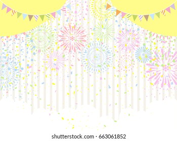 Fireworks and confetti and striped background