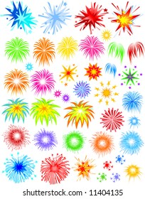 Fireworks of different kinds and varieties vector illustration