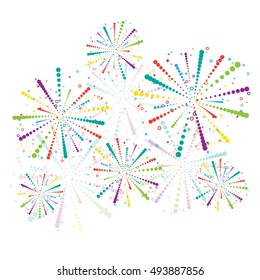 Fireworks with different transparency isolated on white background