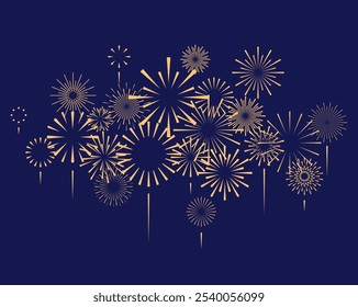 Fireworks display, gold vector graphic fireworks bursts