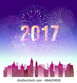 fireworks display for happy new year 2017 above the city