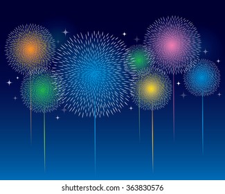 Fireworks Display over the Night background,  vector illustration