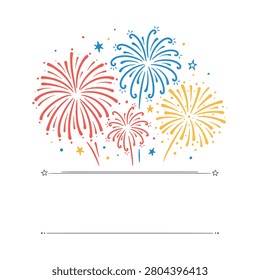 Fireworks display vector illustration with colorful bursts and scattered stars