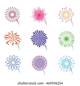 Fireworks display vector set. Pyrotechnics for event celebration new year illustration