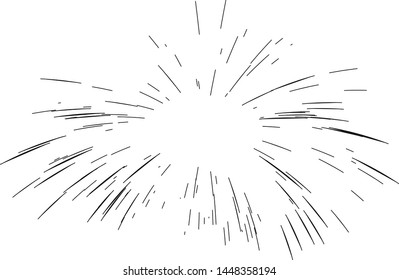 Fireworks drawn by lines. Sun burst, star burst sunshine. Radiating from the center of thin beams, lines. Dynamic style. Abstract explosion, speed motion lines from the middle, radiating sharp