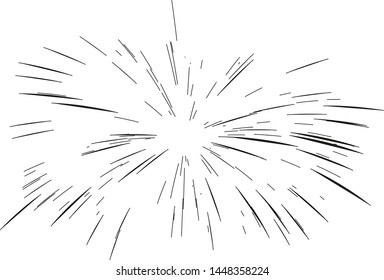 Fireworks drawn by lines. Sun burst, star burst sunshine. Radiating from the center of thin beams, lines. Dynamic style. Abstract explosion, speed motion lines from the middle, radiating sharp