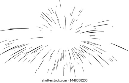 Fireworks drawn by lines. Sun burst, star burst sunshine. Radiating from the center of thin beams, lines. Dynamic style. Abstract explosion, speed motion lines from the middle, radiating sharp