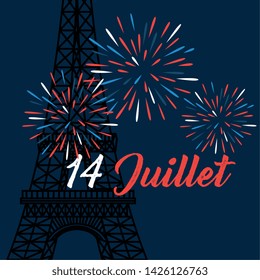 fireworks with eiffel tower to bastille celebration