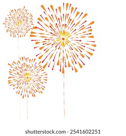 Fireworks element hand drawn isolated. Exploding red, yellow, orange sparks light  vector illustration.Festival colorful celebration, party,decorative,greeting card,new year card,holiday banner,poster