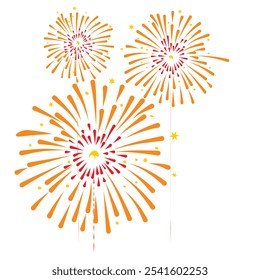 Fireworks element hand drawn isolated. Exploding red, yellow, orange sparks light  vector illustration.Festival colorful celebration, party,decorative,greeting card,new year card,holiday banner,poster