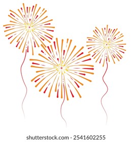 Fireworks element hand drawn isolated. Exploding red, yellow, orange sparks light  vector illustration.Festival colorful celebration, party,decorative,greeting card,new year card,holiday banner,poster