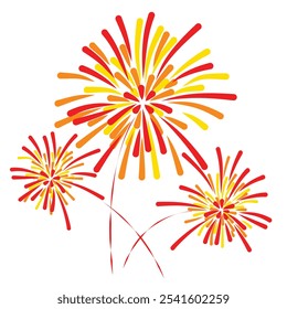 Feuerwerkselement, handgezeichnet, einzeln. Explodierendes rot, gelb, orange Funken Licht Vektorgrafik.Festival bunte Feier, Partei, dekorativ, Grußkarte, neue Jahreskarte, Feiertagsbanner, Plakat