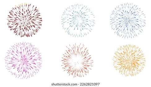 Fireworks elements animation set on transparent background . Abstract vector isolated illustration.