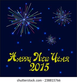 Fireworks exploading on Hapy New Year's Eve Sky 2015 - vector