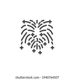 Fireworks explode line icon. linear style sign for mobile concept and web design. Festive firework outline vector icon. Symbol, logo illustration. Vector graphics