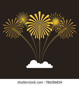 Fireworks exploding in the night sky. Vector illustration.