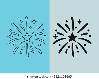 Fireworks explosion design with star center and sparkles illustration for festive holiday celebration and night event vector design