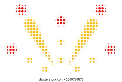 Fireworks Explosion halftone vector pictogram. Illustration style is dotted iconic Fireworks Explosion icon symbol on a white background. Halftone matrix is circle items.