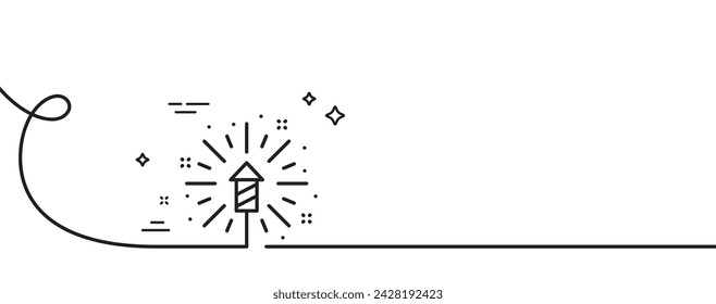 Symbol der Feuerwerk-Explosionslinie. Durchgehend eine Zeile mit Curl. Pyrotechnisches Grußzeichen. Faschingsbeleuchtung Symbol. Fireworks Explosion Single Outline Ribbon. Schleifenkurvenmuster. Vektor