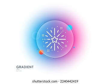 Fireworks explosion line icon. Gradient blur button with glassmorphism. Pyrotechnic salute sign. Carnival celebration lights symbol. Transparent glass design. Fireworks explosion line icon. Vector