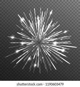 Fireworks explosion on transparent background. Vector illustration.
