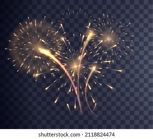 Explosión de fuegos artificiales sobre fondo transparente. Fuegos artificiales de vacaciones en un fondo oscuro. 
