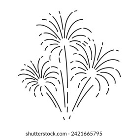 Fireworks explosion in sky line icon. Thin black outline silhouette of firecracker display with bang and boom effect, firework burst monochrome icon, holiday and carnival element vector illustration