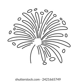 Feuerwerksexplosion mit Funken und Feuerliniensymbol. Dünne schwarze Umrisssilhouette festlicher Karneval-Bombenexplosion, Feuerwerk funkelt monochrome Symbol, lustige Party-Element Vektorgrafik