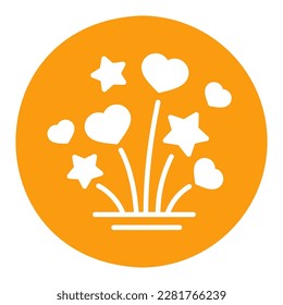 Fireworks explosion splash with stars and hearts isolated glyph icon. Vector illustration, romance elements. Sticker, patch, badge, card for marriage, valentine