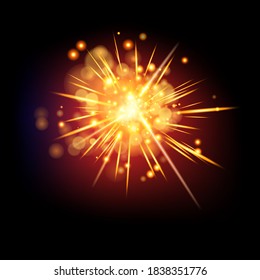 Fireworks explosions with beautiful spark effects. Grouped objects with transparency on dark background.