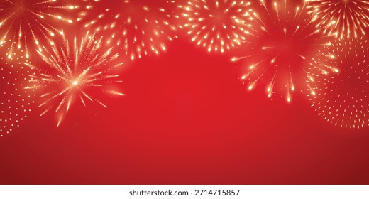 Feuerwerk Explosionen auf rotem Hintergrund mit reichem goldenem Glanz, festliche Feier Kulisse für Mond-Neujahr, Chinesisches Neujahr, Unabhängigkeitstag, Victory Day und Jubiläumsveranstaltungen.